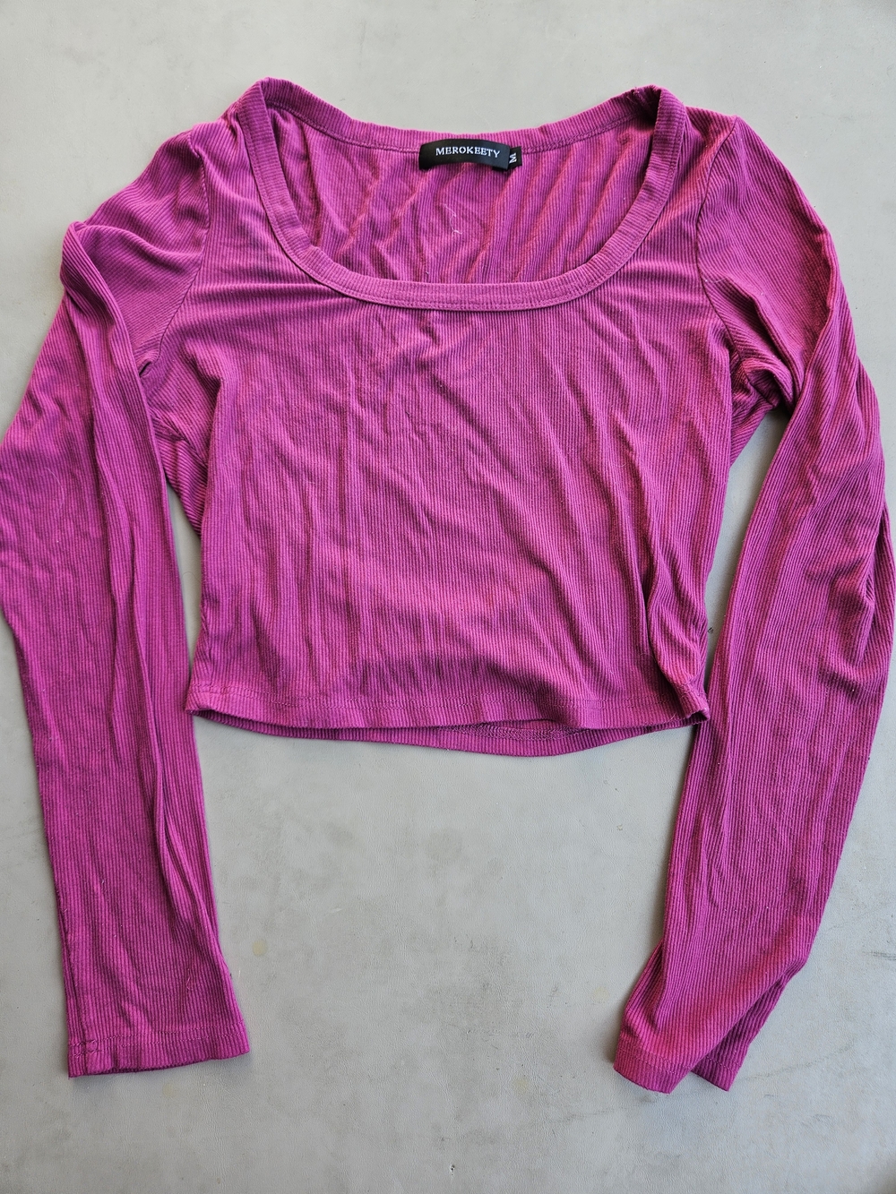 Merokeety Women's Magenta Ribbed Long-Sleeve Crop Top